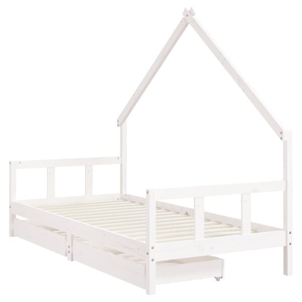 vidaXL Estrutura cama infantil c/ gavetas 90x190cm pinho maci&ccedil;o branco
