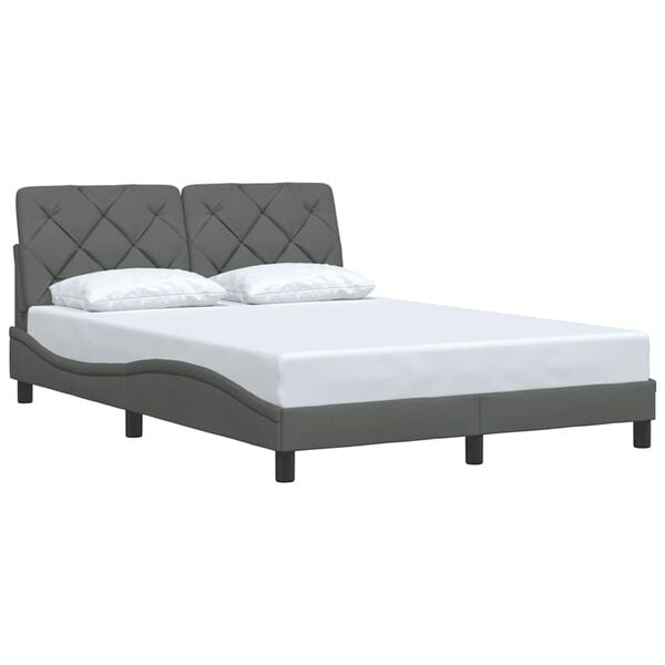 vidaXL Estrutura de cama sem colch&atilde;o 140x200 cm tecido cinzento-escuro