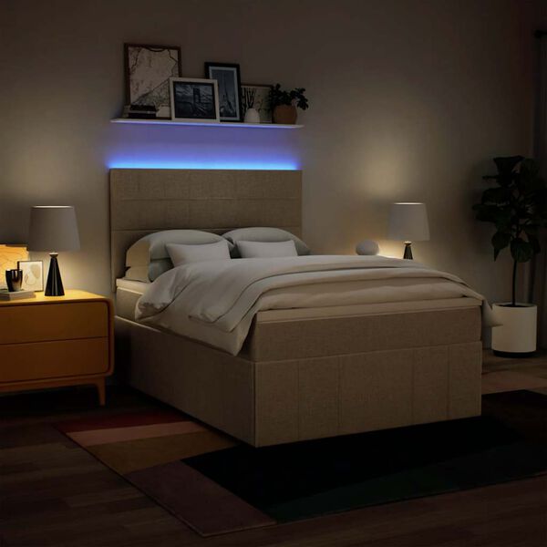 vidaXL Cama com molas/colch&atilde;o 140x190 cm tecido cor creme