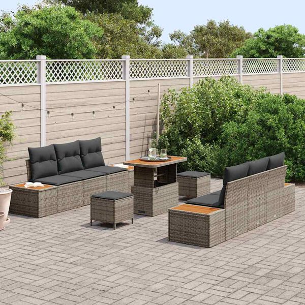 vidaXL Conjunto de Sof&aacute; de Jardim 9 pcs Cinzeto Rattan Sint&eacute;tico