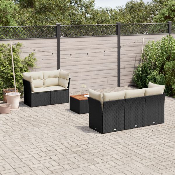 vidaXL 6 pcs conjunto sof&aacute;s de jardim c/ almofad&otilde;es vime PE preto