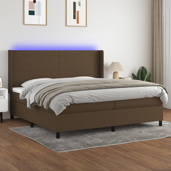 vidaXL Cama box spring c/ colch&atilde;o/LED 200x200cm tecido castanho-escuro