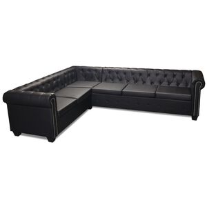 vidaXL Sof&aacute; de canto Chesterfield 6 lugares couro artificial preto