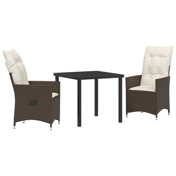 vidaXL Conjunto de Jantar para Jardim 3 pcs Castanho Rattan Sintético