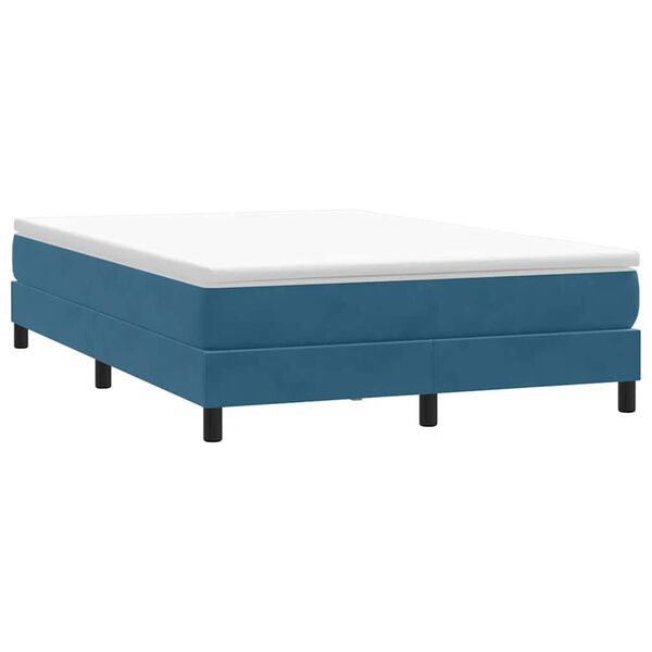 vidaXL Box Cama de primavera sem Colch&atilde;o Azul Escuro 140x210 cm Veludo
