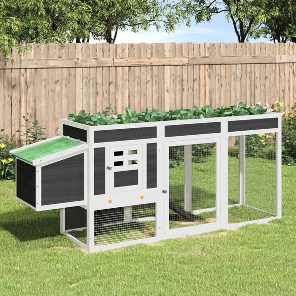 vidaXL Galinheiro 204x50x84 cm madeira de pinho maci&ccedil;a cinzento