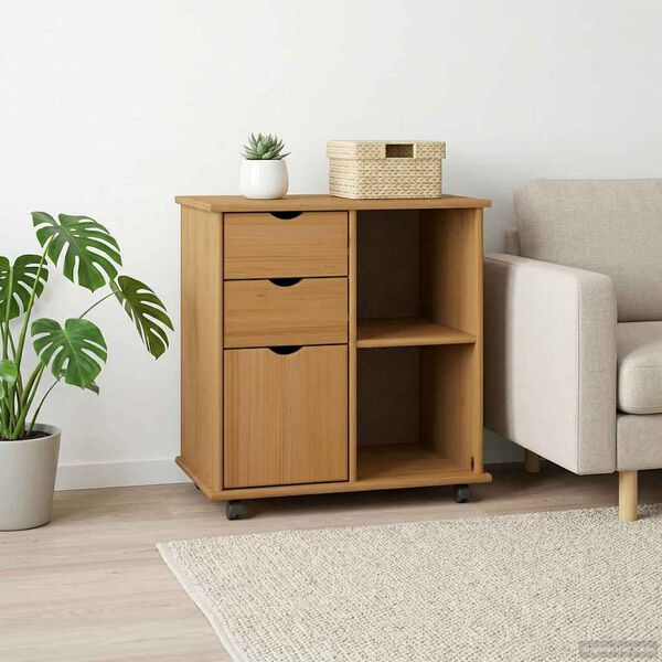 vidaXL Arm&aacute;rio M&oacute;vel com roda Marrom mel 63,5 x 39 x 65,5 cm