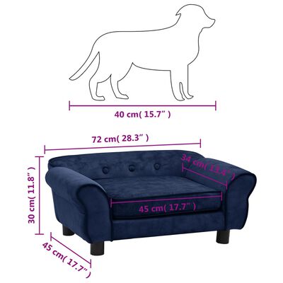 vidaXL Sofá para cães 72x45x30 cm pelúcia azul