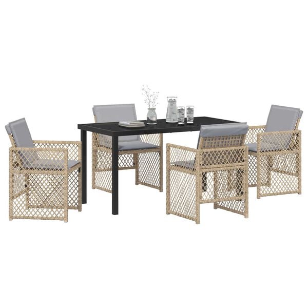 vidaXL Conjunto de Jantar para Jardim 5 pcs Bege vime PE