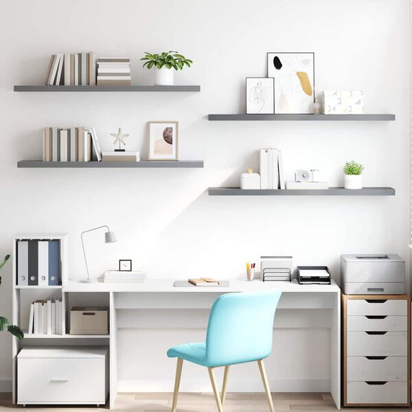 vidaXL Prateleiras de parede suspensas 4 pcs 120x23,5x3,8cm MDF cinza