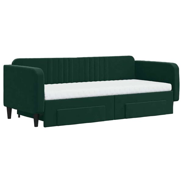 vidaXL Sof&aacute;-cama c/ gavet&atilde;o e gavetas 90x200 cm veludo verde-escuro