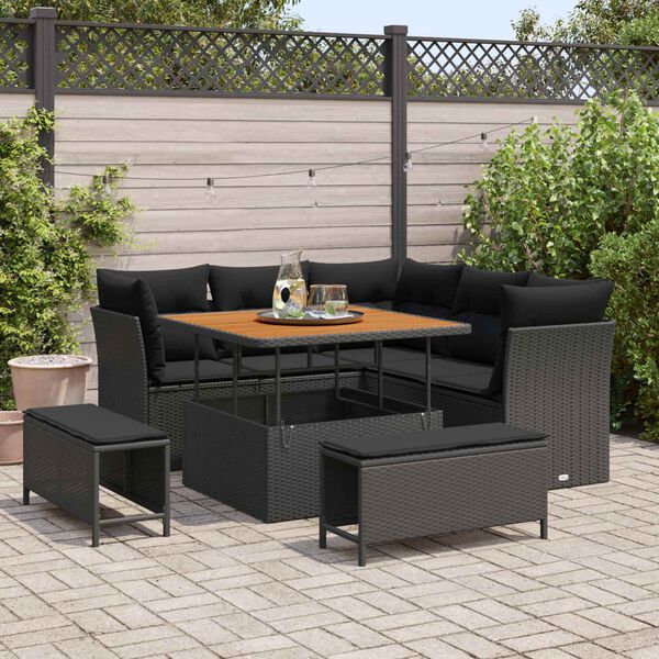 vidaXL Conjunto de Sof&aacute; de Jardim 8 pcs Preto vime PE