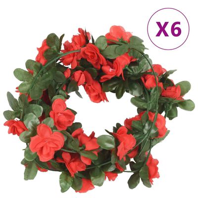 vidaXL Grinaldas de flores artificiais 6 pcs 250 cm vermelho