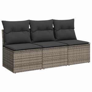 vidaXL Sof&aacute; de jardim de 3 lugares com almofad&otilde;es vime PE cinzento