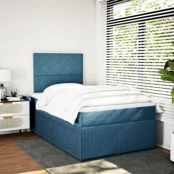 vidaXL Cama boxspring com colch&atilde;o 120x190 cm veludo azul