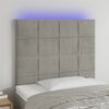 vidaXL Cabeceira cama c/ luzes LED veludo 100x5x118/128cm cinza-claro