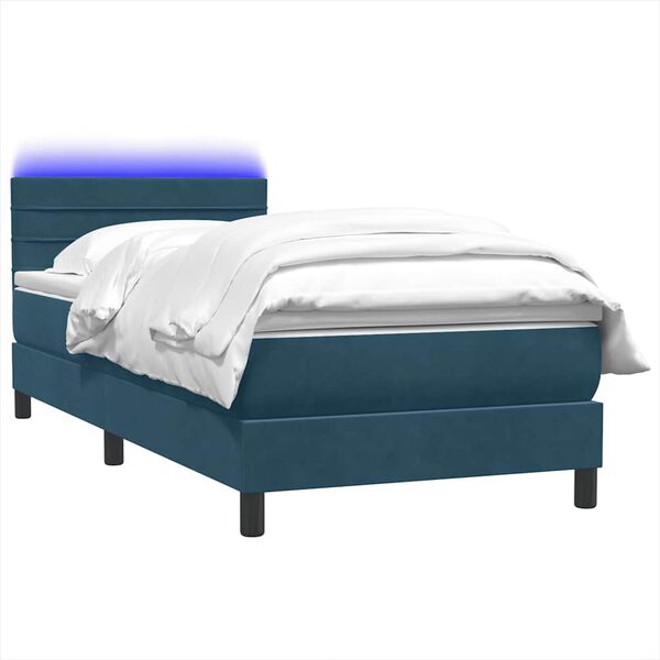 vidaXL Cama box spring c/ colch&atilde;o e LED 80x220 cm veludo azul-escuro