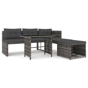 vidaXL 4 pcs conjunto de jantar p/ jardim c/ almofad&otilde;es vime PE cinza
