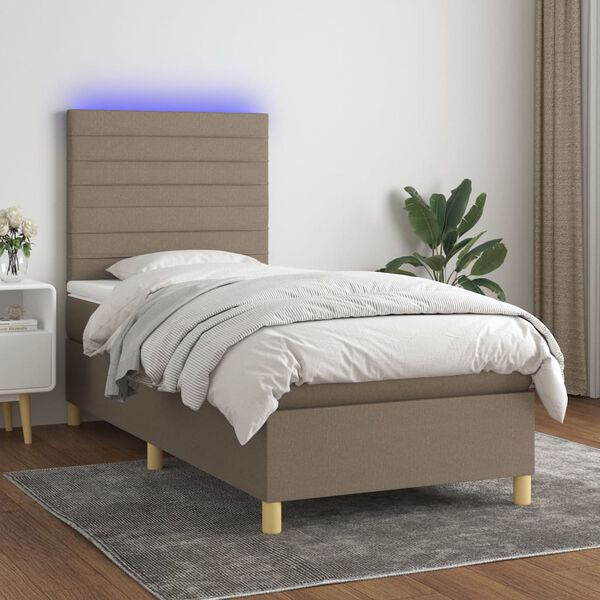 vidaXL Cama box spring + colch&atilde;o/LED 90x200cm tecido cinza-acastanhado