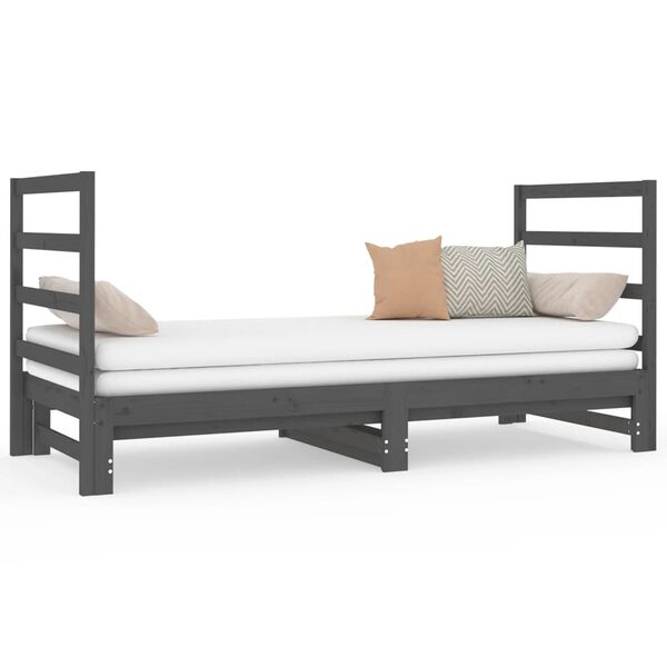 vidaXL Estrutura sof&aacute;-cama de puxar 2x(90x190) cm pinho maci&ccedil;o cinza