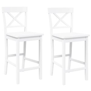 vidaXL Bancos de bar 2 pcs madeira de seringueira maci&ccedil;a branco