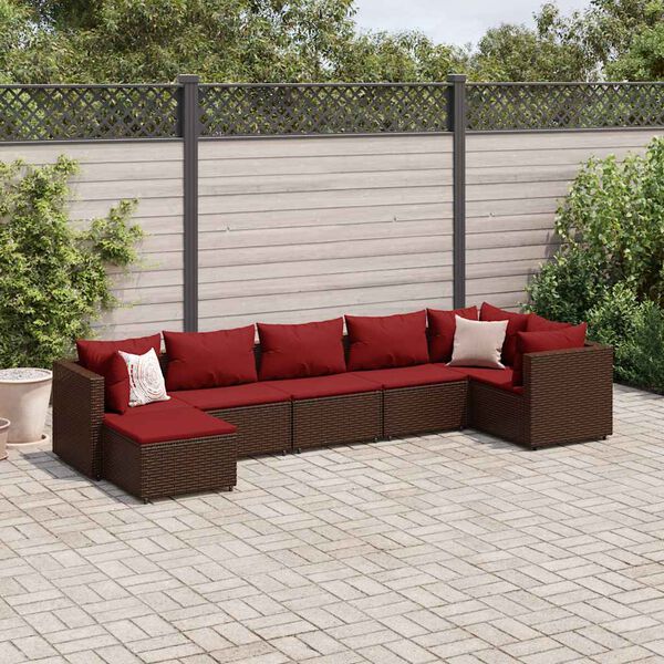 vidaXL 7 pcs conjunto lounge de jardim c/ almofad&otilde;es vime PE castanho
