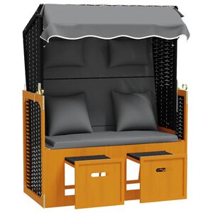 vidaXL Strandkorb c/ almofad&atilde;o vime PE madeira maci&ccedil;a preto/antracite