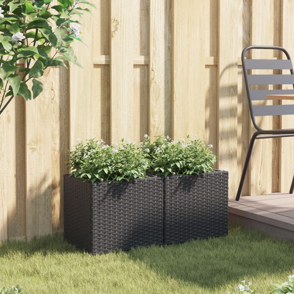 vidaXL Vaso/floreira de jardim 2 pcs 36x30x32 cm vime PE preto