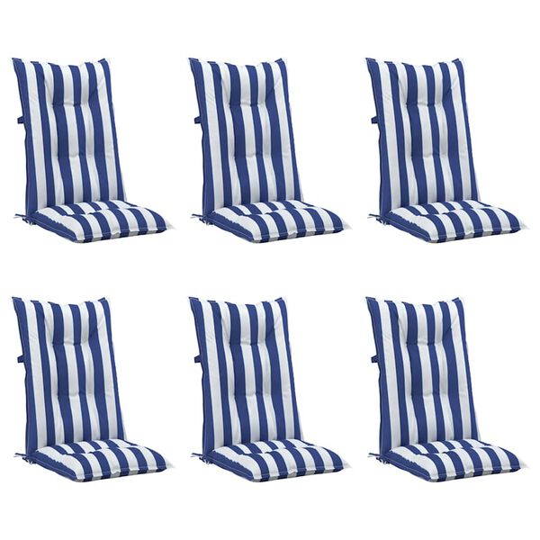 vidaXL Almofad&otilde;es cadeiras altas jardim 6pcs tecido riscas azul/branco