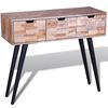 vidaXL Mesa consola com 3 gavetas, madeira de teca reciclada