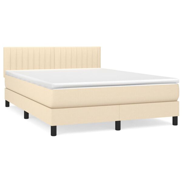 vidaXL Cama com molas/colch&atilde;o 140x190 cm tecido cor creme