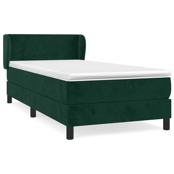 vidaXL Cama com molas/colch&atilde;o 90x200 cm veludo verde-escuro