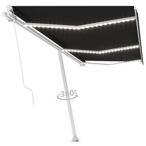 vidaXL Toldo manual com LED solar 6 x 3 m Antracite 100% Poli&eacute;ster