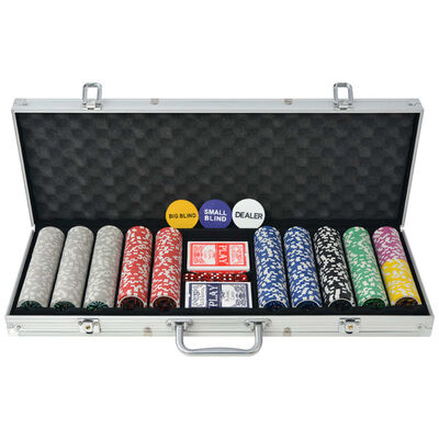 vidaXL Conjunto de póquer com 500 fichas a laser, alumínio