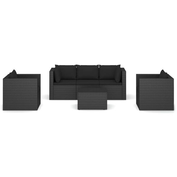vidaXL 4 pcs conjunto lounge de jardim c/ almofad&otilde;es vime PE preto