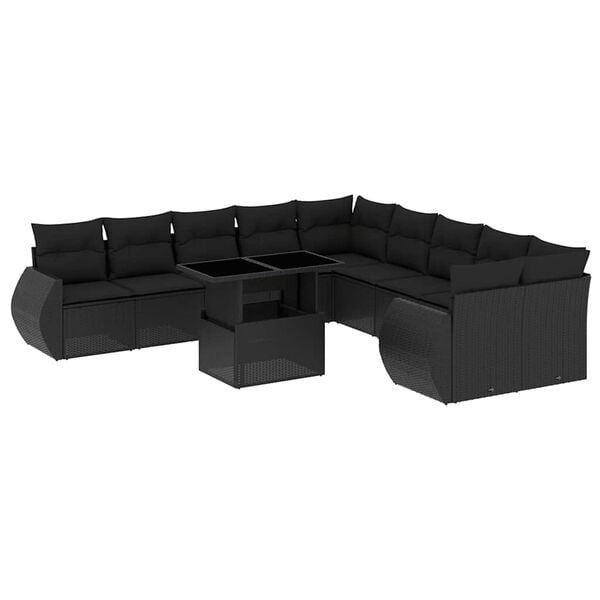 vidaXL 11 pcs conjunto sof&aacute;s de jardim c/ almofad&otilde;es vime PE preto
