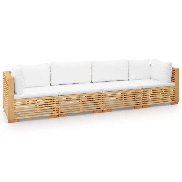 vidaXL 4 pcs conjunto lounge jardim c/ almofad&otilde;es madeira teca maci&ccedil;a