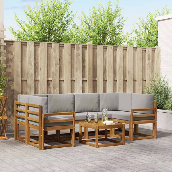 vidaXL Conjunto de Sof&aacute;s para Exterior 7 pcs Cinza Natural e Claro