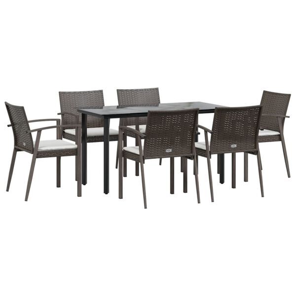 vidaXL 7 pcs conjunto de jantar p/ jardim c/ almofad&otilde;es vime PE e a&ccedil;o