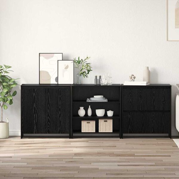 vidaXL Buffet 3 pcs Carvalho Preto 70 x 41 x 75 cm Madeira processada