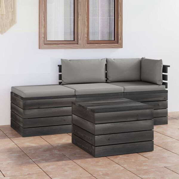 vidaXL 4 pcs conjunto lounge de paletes + almofad&otilde;es madeira de pinho