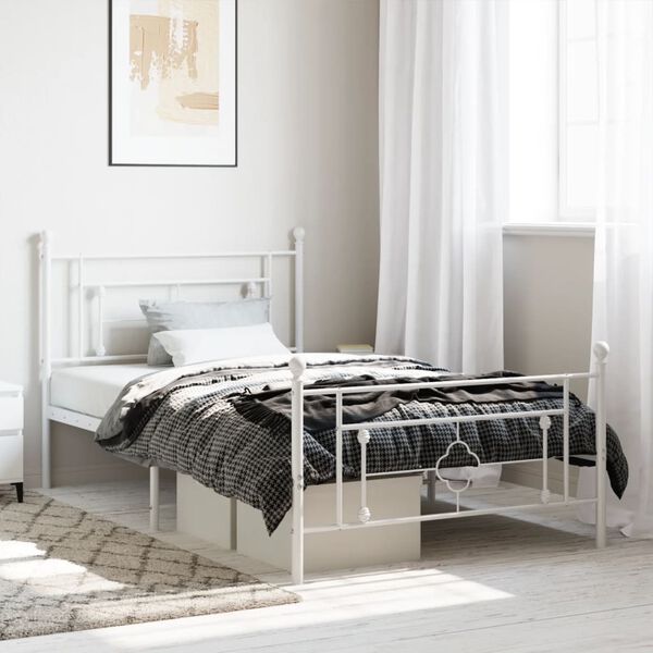 vidaXL Estrutura de cama com cabeceira e p&eacute;s 107x203 cm metal branco