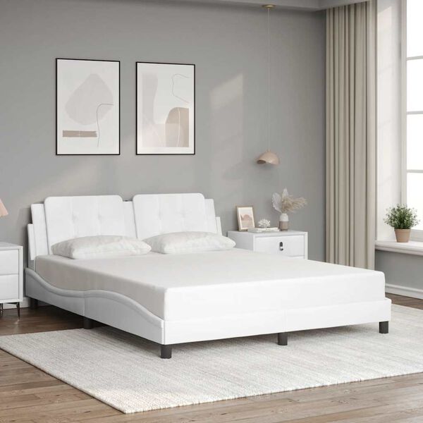 vidaXL Estrutura de cama sem colch&atilde;o Zadar 160x200 cm couro artificial branco