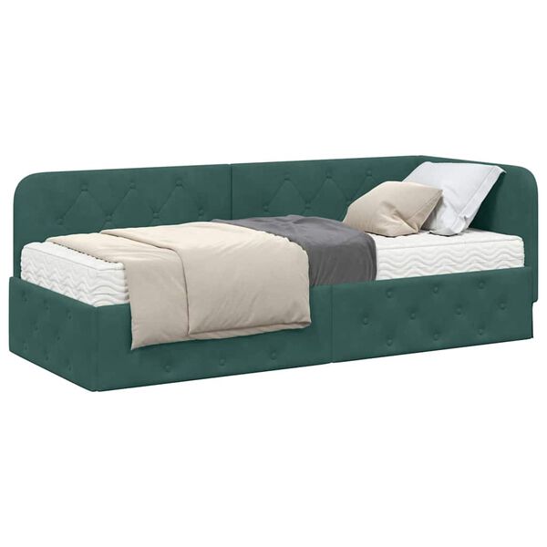 vidaXL Estrutura de Cama de Canto Verde Escuro 80 x 200 cm Veludo