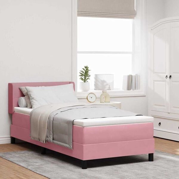 vidaXL Cama Box com colch&atilde;o com cabeceira Rosa 200 x 80 cm Poli&eacute;ster