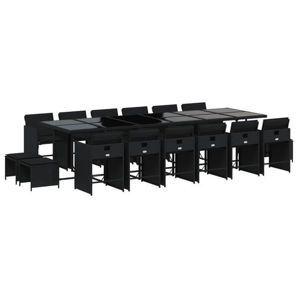 vidaXL 17 pcs conjunto de jantar p/ jardim c/ almofad&otilde;es vime PE preto
