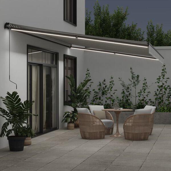 vidaXL Toldo retr&aacute;til manual com luzes LEDs 600x350cm antracite/branco
