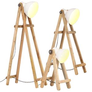 vidaXL Candeeiros de ch&atilde;o 3 pcs E27 mangueira maci&ccedil;a branco
