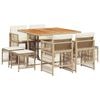vidaXL 9 pcs conjunto de jantar p/ jardim com almofad&otilde;es vime PE bege