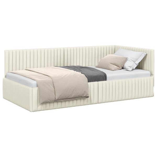 vidaXL Estrutura de Cama de Canto Creme 100 cm x 200 cm Veludo